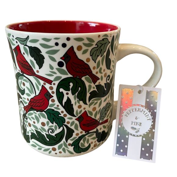Peppermint & Pine Christmas Red Cardinal Coffee Mug Winter Tea Cup Set of 2 NEW - Picture 2 of 15
